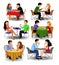 Vector clip arts of couples and coworkers eating out and drinking coffee