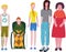 Vector clipart of a group of people with disabilities, prostheses, wheelchair or healthy