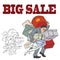 Vector clipart. Man with a big bunch of purchases with sales.