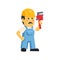 Vector clipart picture of a male mechanic cartoon character holding huge wrench