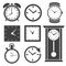 Vector clock icons placed on white background