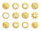 Vector Clockwork Cogwheel Collection. Set Of Gold Gear Wheels And Cogs, Golden Volumetric Icons, Different Configuration