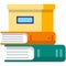 Vector closed cardboard box on books stack icon illustration