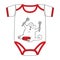 Vector clothes for newborn cartoon of hungry fat white cat with spoon, fork, empty red bowl, hand drawn imitation.
