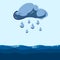 Vector cloud with falling rain sea