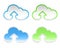 Vector cloud stickers with arrows, set of four