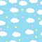 Vector clouds and stars seamless pattern. Cute clouds seamless pattern, cartoon background with star dots