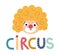 Vector clown face. Circus artist avatar clipart with lettering. Amusement holiday icon. Cute funny festival character clip art.