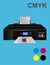 Vector cmyk concept - office printer and cmyk colors