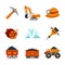 Vector coal industry flat icons set