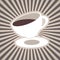 Vector coffee or tea cup and stripes, beams, rays in brown coffee, milk white colors