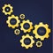 Vector cogwheel template - luxury gold cogs. Cogwheel connection