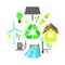 Vector collage set of simple eco related icons. Contains icons for different types of electricity generations