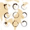 Vector collection of artistic round hand made coffee stains isolated on textured background.