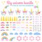 Vector collection - Big unicorn bundle. Create your own unicorn. Unicorn constructor - horhs, eyelashes, ears, hairstyles, flowers