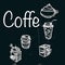 Vector collection of chalkboard style coffee doodles chalk lettering.