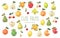Vector collection of colorful cute cartoon fruits characters apple, pear, orange, cherry, lemon, lime