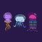 Vector collection with colorful, cute, funny, luminescent jellyfish