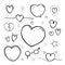 Vector collection of doodle outline cute hearts isolated on white background
