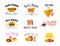 Vector collection of fast food logo templates isolated on white background. Textured craft effect, hand drawn sketch style. Good