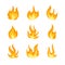 Vector Collection of Fire Icons Isolated, Colorful Orange Flames, Flat Design Elements.