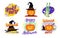Vector collection of flat cartoon Halloween design samples isolated on white background.