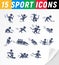 Vector collection of flat simple athlete silhouettes isolated on white background.