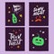 Vector collection of Halloween flat celebration cards, flayers with funny animals, traditional halloween elements and spooky party
