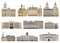 Vector collection high detailed isolated city halls, landmarks, cathedrals, temples, churches, palaces and other skyline elements