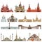 Vector collection high detailed isolated city halls, landmarks, cathedrals, temples, churches, palaces and other skyline elements