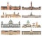 Vector collection high detailed isolated city halls, landmarks, cathedrals, temples, churches, palaces and other skyline elements