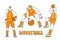 Vector collection of lined doodle and hand draw illustration of basketball players. Man playing in basketball, throwing