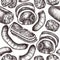 Vector collection of meat, seafood and fish produchts sketches . Hand drawn Pizza ingredients. Vintage food illustrations on white