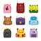 Vector collection of multicolored school backpacks.