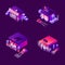 Vector collection with night boutiques and fashion stores in isometric style. Vector bright collection good for small business and