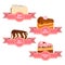 Vector collection of pieces cake servings. A set appetizing cakes.