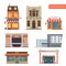 Vector collection Public,Town Buildings.Bank, Hotel/Hostel, Shop, Cinema, Hospital, Restaurant/Cafe, Gas Station.Flat style