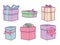 Vector collection set with different pastel colored birthday gift boxes