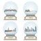 Vector collection of snow globes with australian city skylines inside