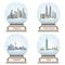 Vector collection of snow globes with Singapore, Kuala Lumpur, Auckland and Taipei city skylines