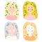 vector collection of stickers in hand drawn style. set of a young blonde color girl with flowers in her hair. badges for social n