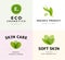 Vector collection of transparent beauty, eco cosmetics and healthy treatment symbols in green colors isolated on white background.