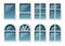 Vector collection of various white windows types for interior and exterior use flat style isolated on white background website pag