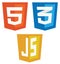 Vector collection of web development shield signs: html5, css3 a