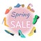Vector collection of women's shoes, spring sale banner. Heeled shoes, sandals, mules, loafers.