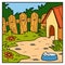 Vector color background, backyard and doghouse