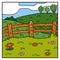 Vector color background, pasture, field and fence