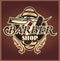 Vector color badge with barber and accessories for the barbershop