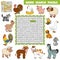 Vector color crossword about farm animals. Word search puzzle