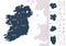 Vector color detailed map of Ireland with administrative divisions of the country, each provinces is presented separately in-